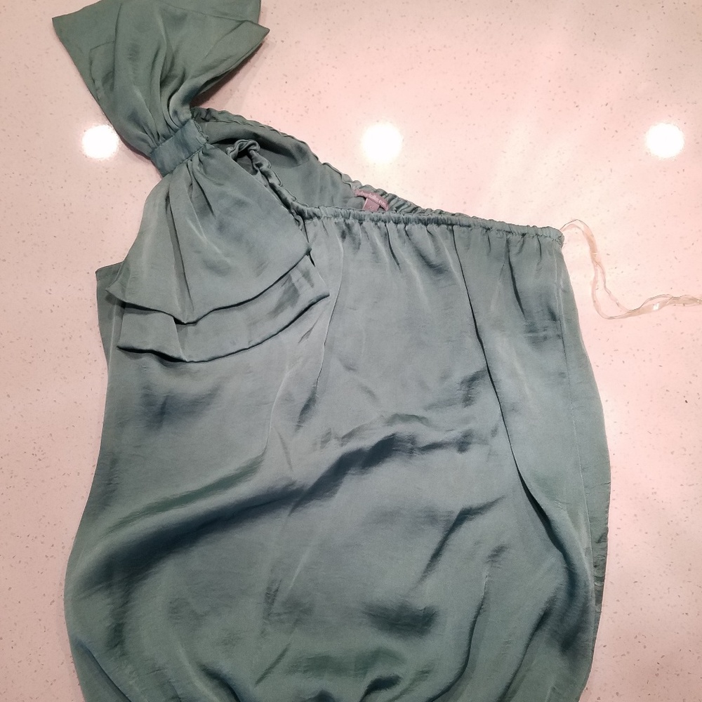 Charlotte Russe XS Teal One shoulder Bow Blouse